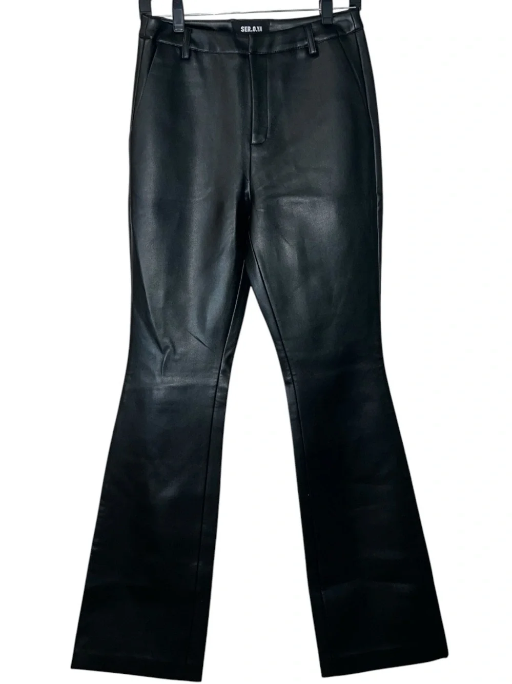 SER.O.YA Ronja Vegan Leather Trouser Black Flare Pants 4621-14 Size 2 NWT - Picture 9 of 16
